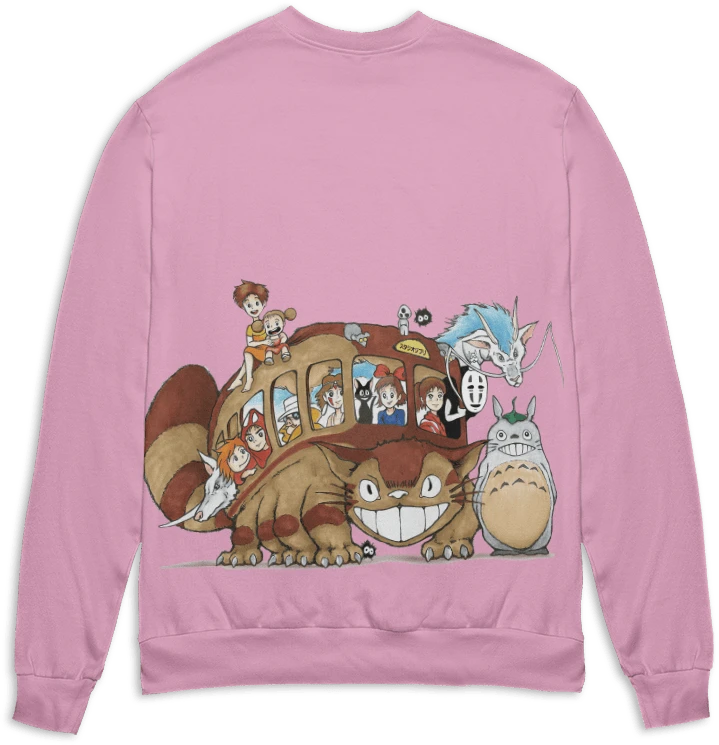 Ghibli Characters On Cat Bus 3D Sweater - Image 2