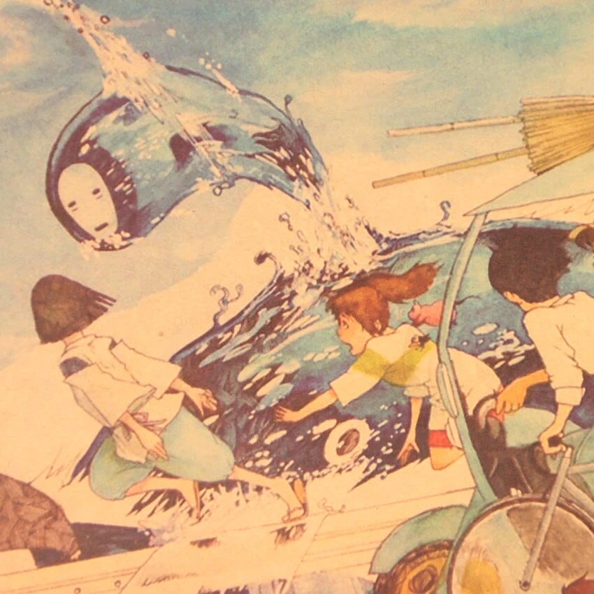 Combination Of Ghibli Characters Kraft Paper Poster - Image 4