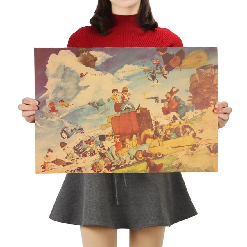 Combination Of Ghibli Characters Kraft Paper Poster