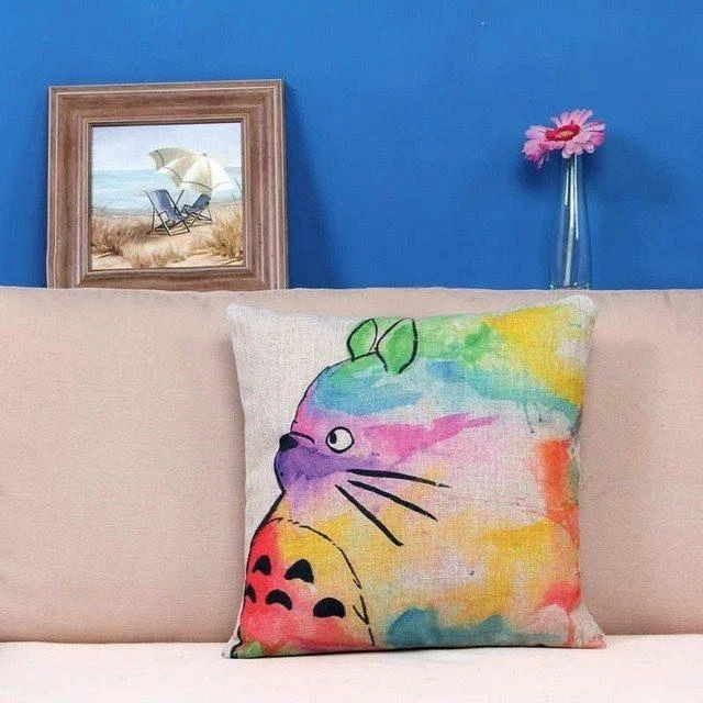 Colorful Totoro Printed Throw Pillow Cover - Image 2